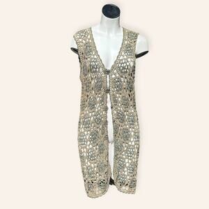 Vtg olive, green and beige crocheted vest size Medium